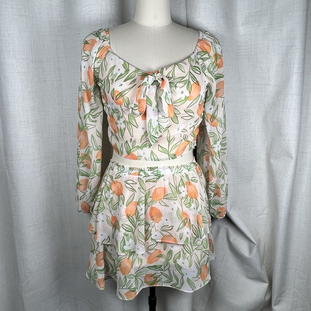 Sadie & Sage Tangerine Garden Two Piece Set Crop Top Small Mini Skirt Medium